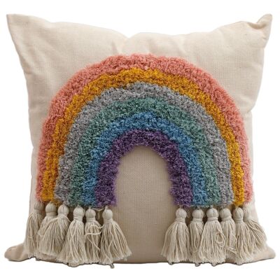 Cuscino quadrato con nappe arcobaleno