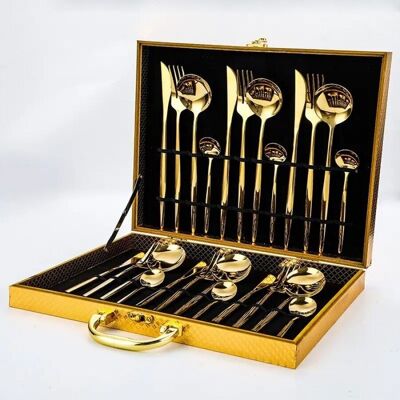 Cutlery set of 24 pieces in gold, high quality stainless steel, with luxury case MB-2691