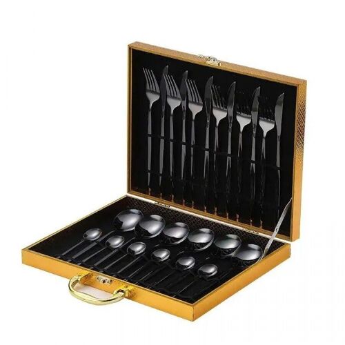 Cutlery set of 24 pieces in black, high quality stainless steel, with luxury case MB-2692