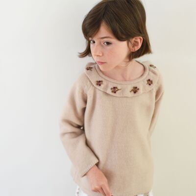 Pull Diana tricot rose poudré 100% laine - enfant