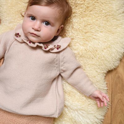 Jersey de punto Diana rosa empolvado 100% lana - bebé
