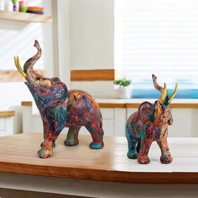 Set de 2 elefantes decorativos de RESINA 13x19cm y 20x25cm MB-2734