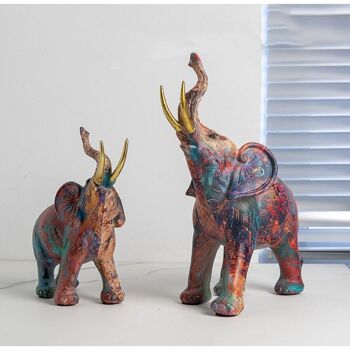 Lot de 2 éléphants décoratifs en RÉSINE 13x19cm & 20x25cm MB-2734 2