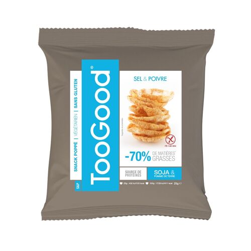 TOOGOOD - Sachet de 25 gr de Snacks poppés au Soja et à la Pomme de terre - Saveur Sel et poivre - Pour un Apéro léger et Savoureux