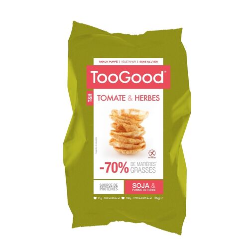 TOOGOOD - Sachet de 85 gr de Snacks poppés au Soja et à la Pomme de terre - Saveur Tomate et Herbes - Pour un Apéro léger et Savoureux