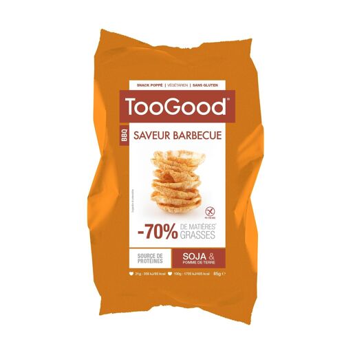 TOOGOOD - Sachet de 85 gr de Snacks poppés au Soja et à la Pomme de terre - Saveur Barbecue - Pour un Apéro léger et Savoureux