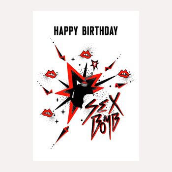 Happy Birthday, SEX BOMB. White. A6 Greeting Card. 2