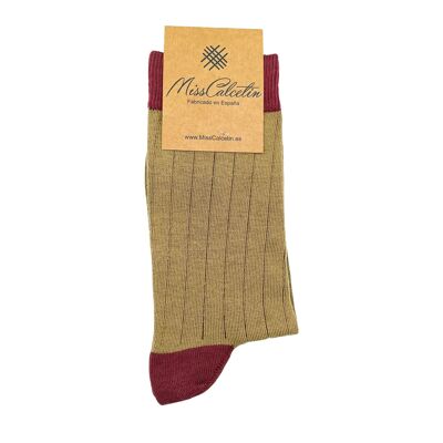 Miss Camel-Bordeaux Ribbed Low Cane Sock