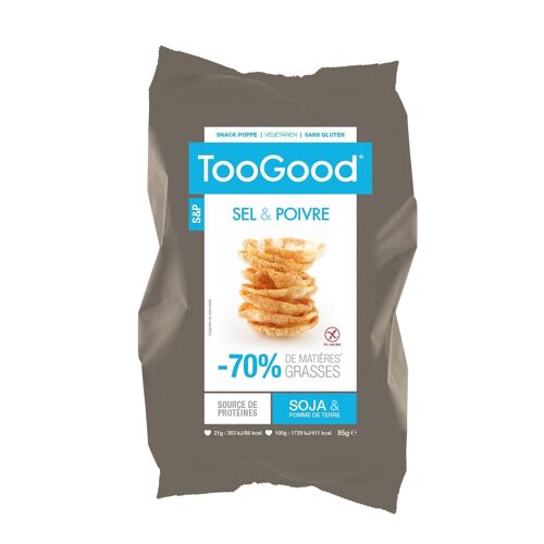 TOOGOOD - Sachet de 85 gr de Snacks poppés au Soja et à la Pomme de terre - Saveur Sel et poivre - Pour un Apéro léger et Savoureux