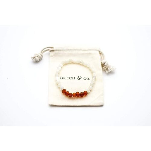 Adult Amber Bracelet 18 cm - Moonstone + Raw Cognac