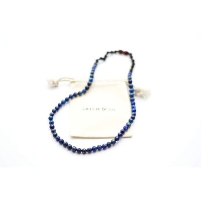 Collier Ambre Adulte - Lapis Lazuli + Cerise Brute