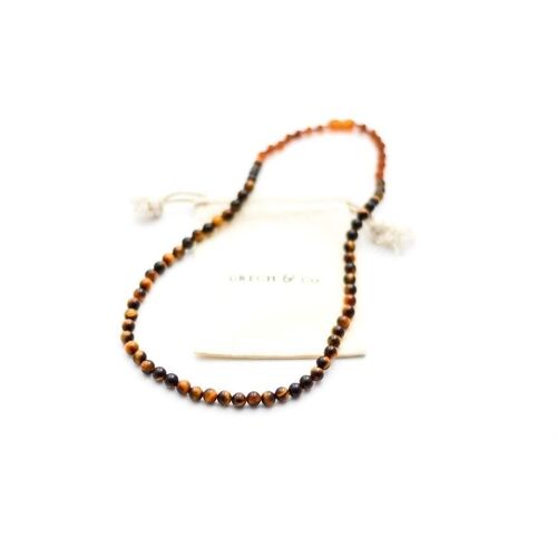 Adult Amber Necklace - Tiger Eye + Raw Cognac