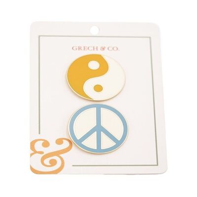 Emaille Pins 2er Set - Ying Yang+Peace Zeichen