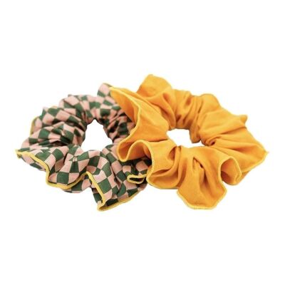 Hair Scrunchie Set of 2 - Checks  Sunset  + Orchard