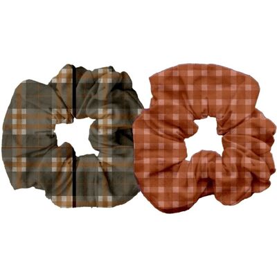 Hair Scrunchie set of 2 - Sunset Gingham + Storm Plaid