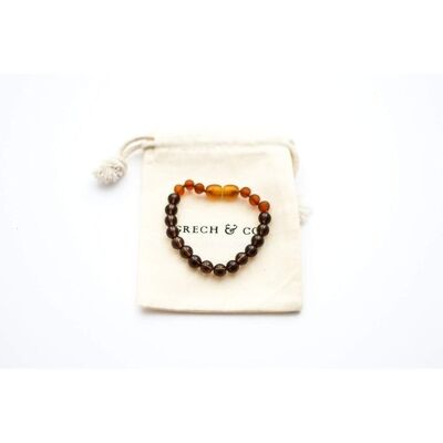 Bracelet Ambre Enfant - Quartz Fumé + Cognac Brut