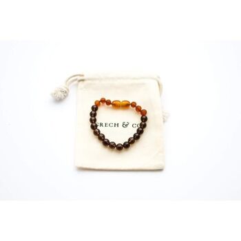 Bracelet Ambre Enfant - Quartz Fumé + Cognac Brut