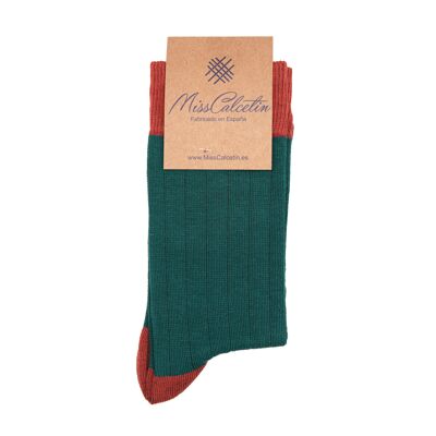 MissRibbed Low Cane Sock Evergreen-Coral