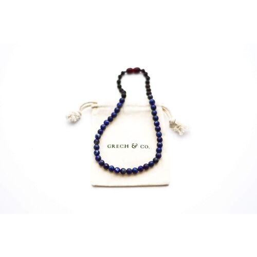 Kids Amber Necklace - Lapis Lazuli + Raw Cherry