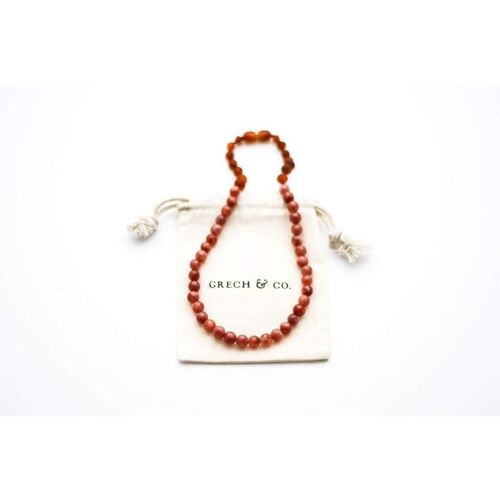 Kids Amber Necklace - Sunstone + Raw Cognac