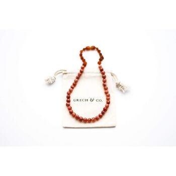 Collier Ambre Enfant - Pierre de Soleil + Cognac Brut