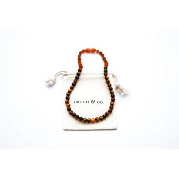 Collier Ambre Enfant - Oeil de Tigre + Cognac Brut