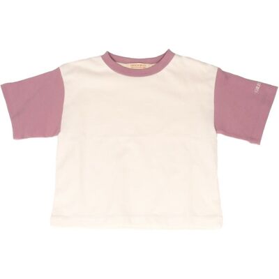 Übergroßes T-Shirt | GOTS – Cremeweiß, Mauve-Rose