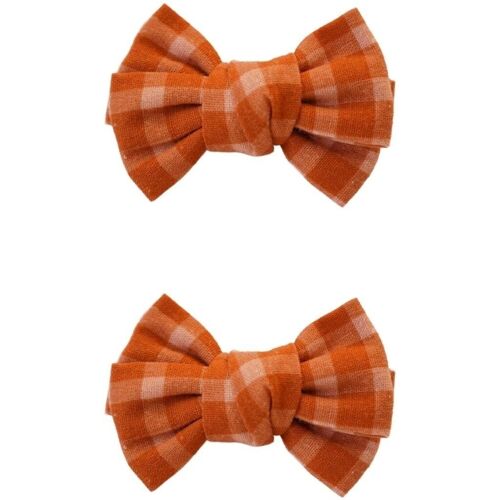 Pigtail Bow Hair Clips set of 2 - Sunset Gingham