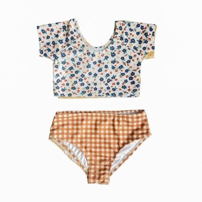 Kurzarm-Bikini | UPF 50+ Recycelt – Wiese + Sienna Gingham