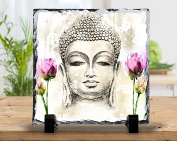 Buddha Zen Rock Slate - Ardoise décorée à la main - Dessous de plat décoratif Buddha Slate Pan Stand 1