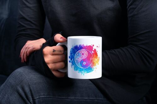 Brightly Coloured Yin Yang Mandala Tea Coffee Ceramic Mug, Mandala Mug, Yin Yang Mug, Hippy Vibes, Yoga Gift, Christmas Gift
