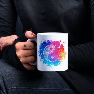 Brightly Coloured Yin Yang Mandala Tea Coffee Ceramic Mug, Mandala Mug, Yin Yang Mug, Hippy Vibes, Yoga Gift, Christmas Gift