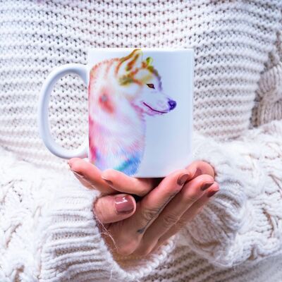 Tasse en céramique de café de thé de loup de couleur vive, tasse de Husky, tasse de loup, faite en Ecosse, cadeau d'amoureux de loup, tasse de couleurs pastel, amants de loup