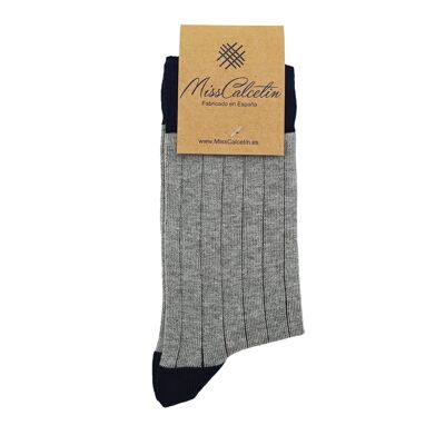 Calzino Miss Low Cane Ribbed Grigio Chiaro-Navy