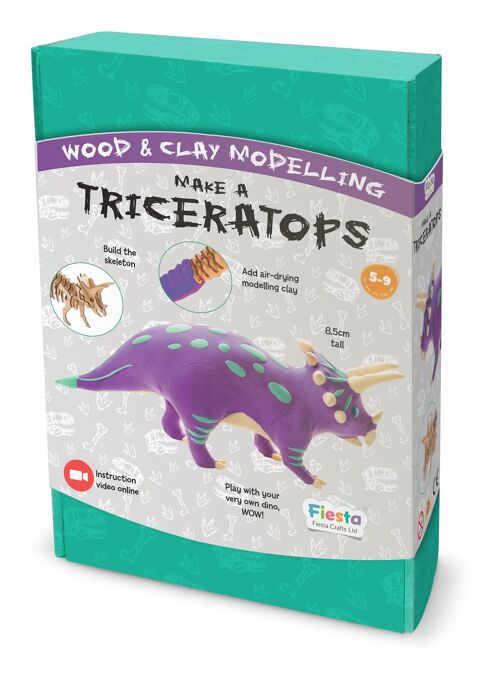 Wood & Clay Kit Make A Dinosaur Triceratops - Children's craft kits - dinosaur kit