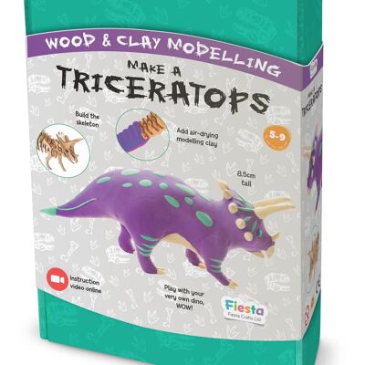Kit bois et argile Make A Dinosaur Triceratops - Kits d’artisanat pour enfants - kit dinosaure