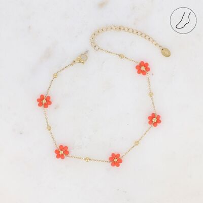 Bracelet de cheville Valse florale - 5 fleurs et boules