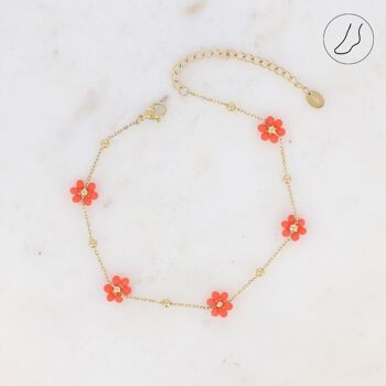 Bracelet de cheville Valse florale - 5 fleurs et boules 1