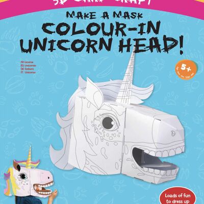 Artesanía de tarjeta de máscara 3D para colorear de unicornio