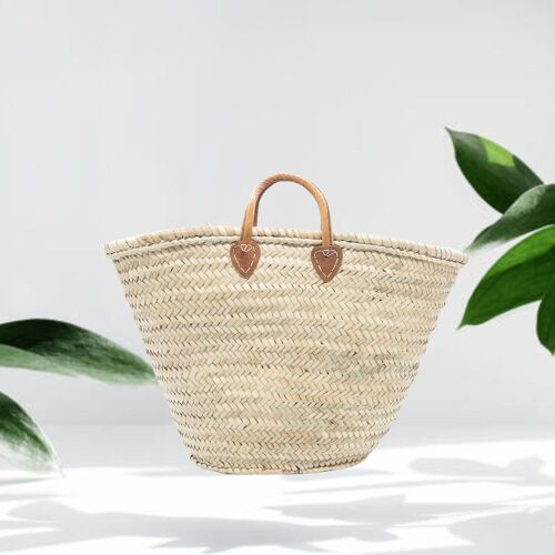 Leather Handled Straw Bags Short  - Classic Collection