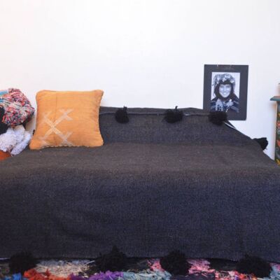 Moroccan blanket Black Tassels bed spread