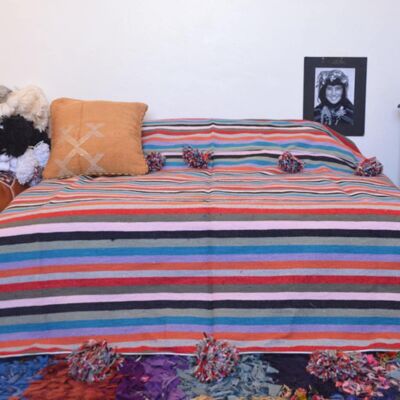Marokkanische Decke Multicolor Stripes Quasten Tagesdecke
