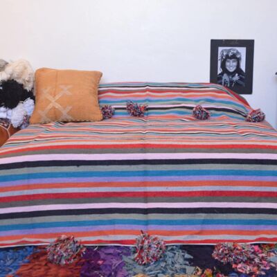 Moroccan blanket multicolor stripes Tassels bed spread