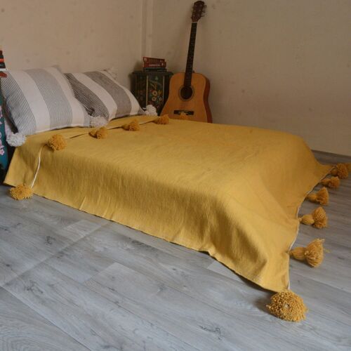 Moroccan blanket Solid Mustard Tassels bed spread