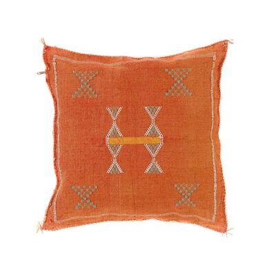 Funda de almohada de cactus de seda Sabra marroquí hecha a mano naranja