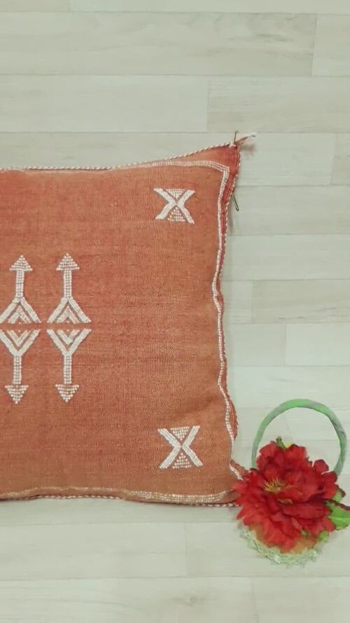 Moroccan Handmade Sabra Silk Cactus Pillow Cover pale Orange