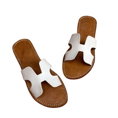 Moroccan leather sandals black-white