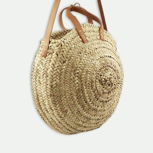 Moroccan Round Straw Bag With Double Leather Handles
