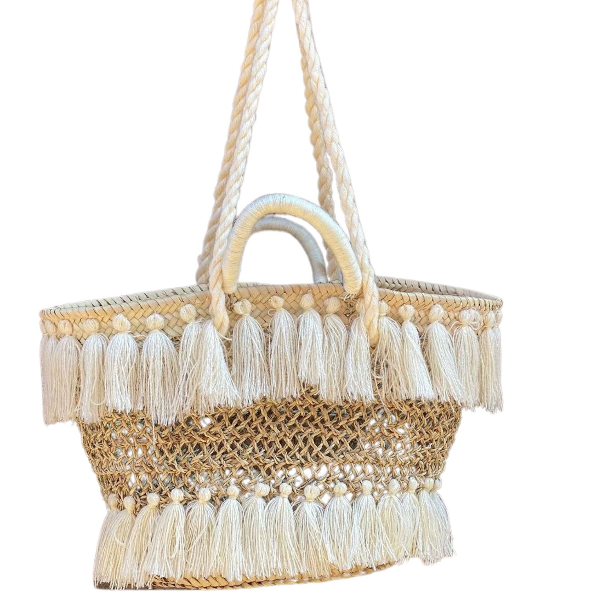 Buy wholesale Moroccan Straw Bag With Pom Poms Tassel design