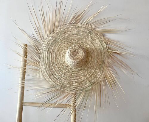 MOROCCAN STRAW HAT, Rattan Hat Palm leafs Hat Straw Fringes